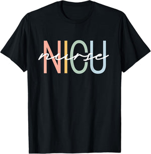 NICU Nurse ICU Neonatal Boho Rainbow Team Tiny Humans Retro T-Shirt - T-Shirt | Black