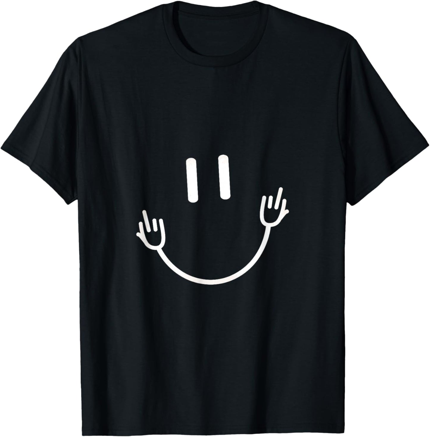 Funny Sarcastic Smile Face Middle Finger Graphic , black T-Shirt - T-Shirt | Black