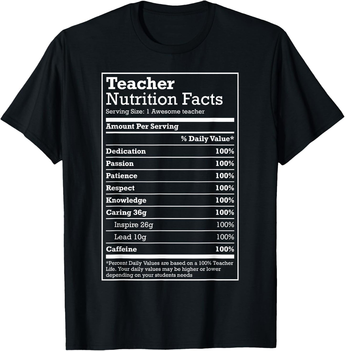 Nutrition Facts Shirt - Gift your favourite Teacher Men Women Girls Kids T-Shirt - T-Shirt | Black