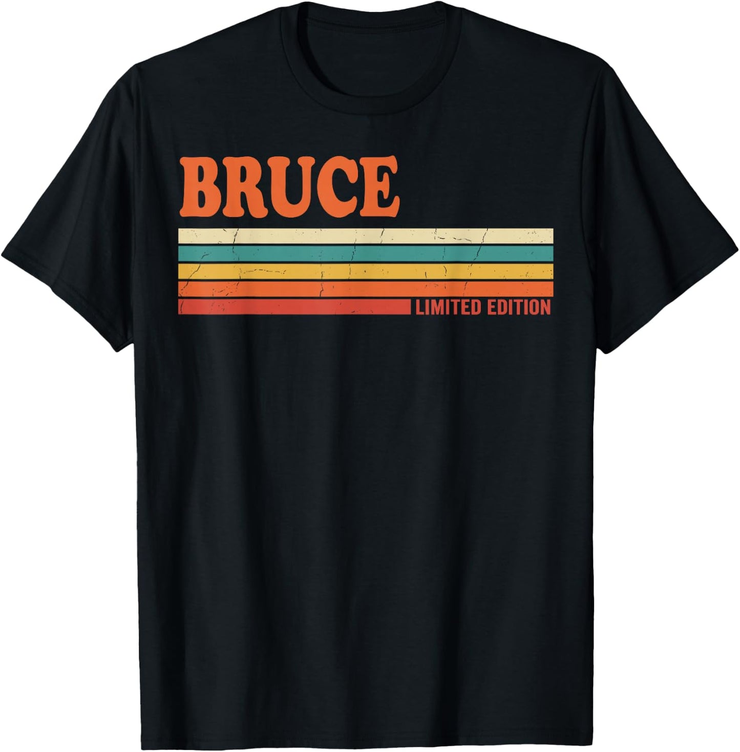 Bruce Retro Personalized First Name Vintage Stripes T-Shirt - T-Shirt | Black