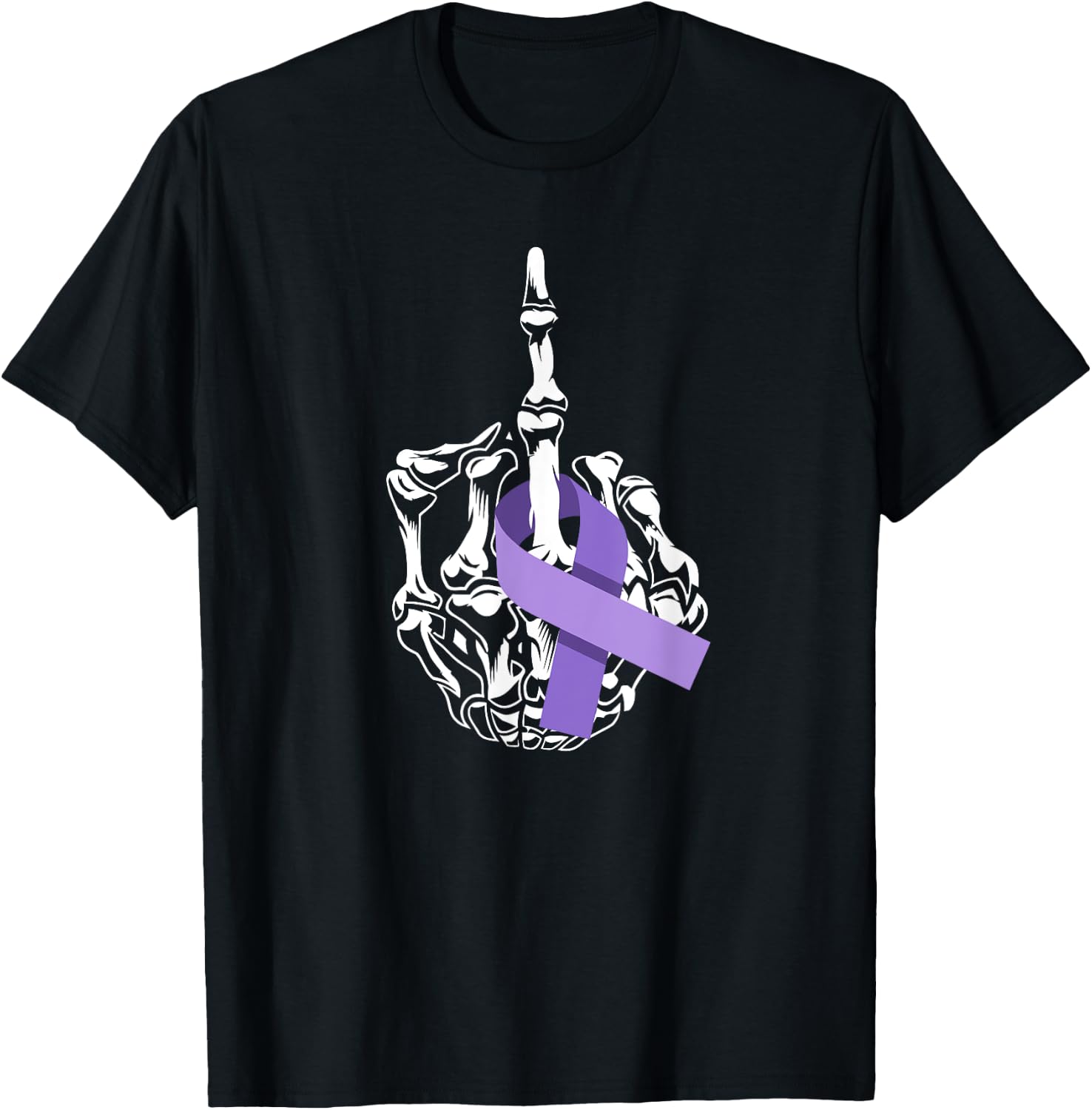 Fuck All Cancer Middle Finger Lavender Ribbon Cancer T-Shirt - T-Shirt | Black