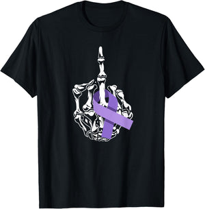 Fuck All Cancer Middle Finger Lavender Ribbon Cancer T-Shirt - T-Shirt | Black