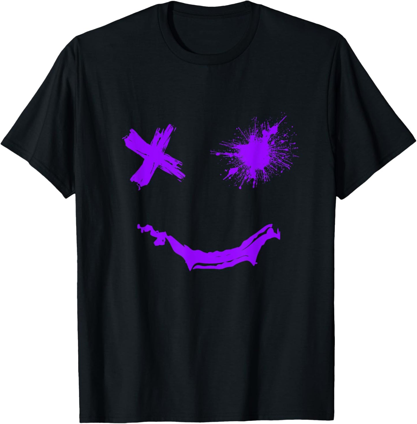 Purple Graphic Party Face Rough Style Smile Face Purple , black T-Shirt - T-Shirt | Black