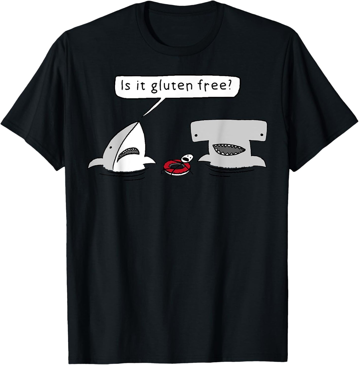 Is It Gluten Free Two Sharks Graphic T-Shirt - T-Shirt | Black