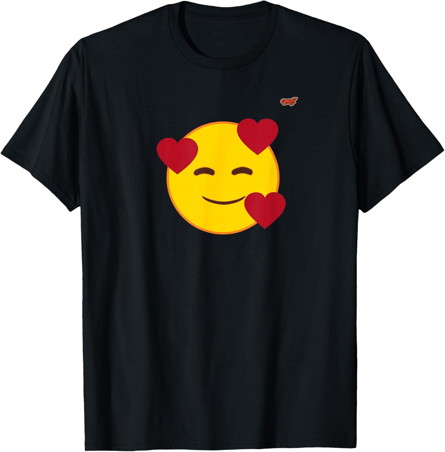 Emoticon Yellow Smile Face Smile Floating Hearts Love , Black, S T-Shirt - T-Shirt | Black