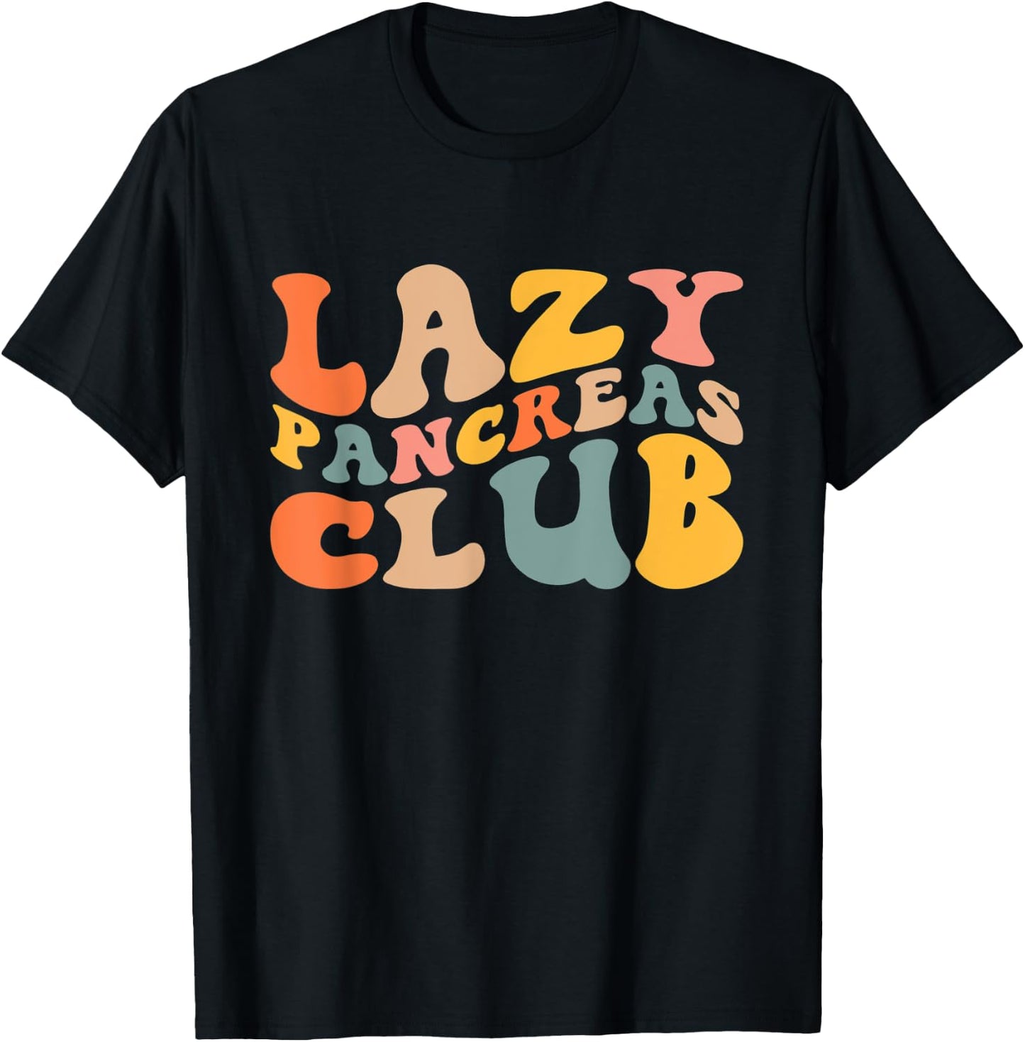 Lazy Pancreas Club T1D Retro Groovy Diabetes Awareness T-Shirt - T-Shirt | Black