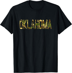 Oklahoma Camo Distressed T-Shirt - T-Shirt | Black