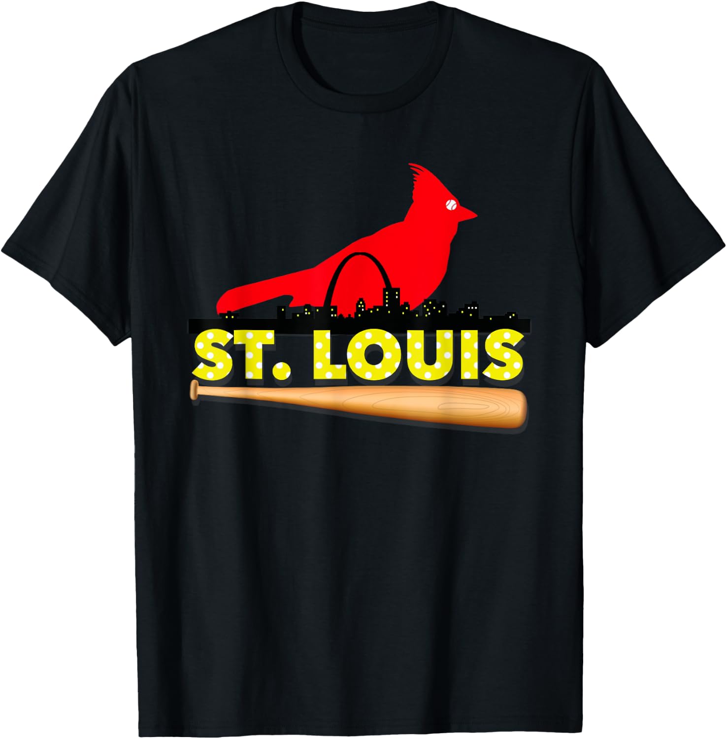 Saint Louis Red Cardinal Eye Bird Ball and Skyline T-Shirt - T-Shirt | Black