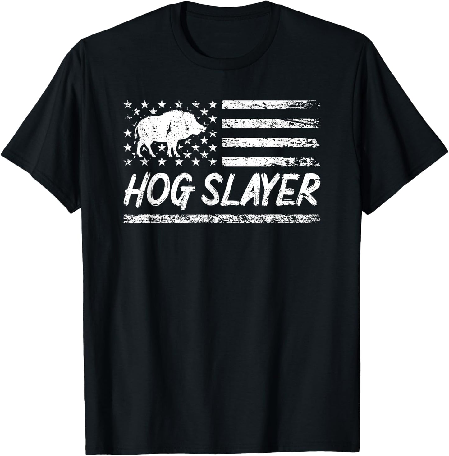 Hog Hunting Hog Slayer US Flag Boar Pig American Patriotic Women Men T-Shirt - T-Shirt | Black