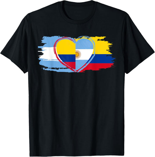 Half Argentinian Half Colombian Flag for football lovers T-Shirt - T-Shirt | Black