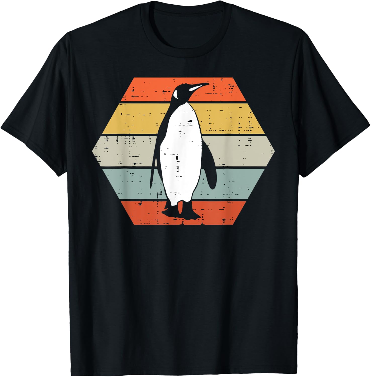 Penguin Sunset Hexagon Retro Animal Lover Women Men Kids T-Shirt - T-Shirt | Black