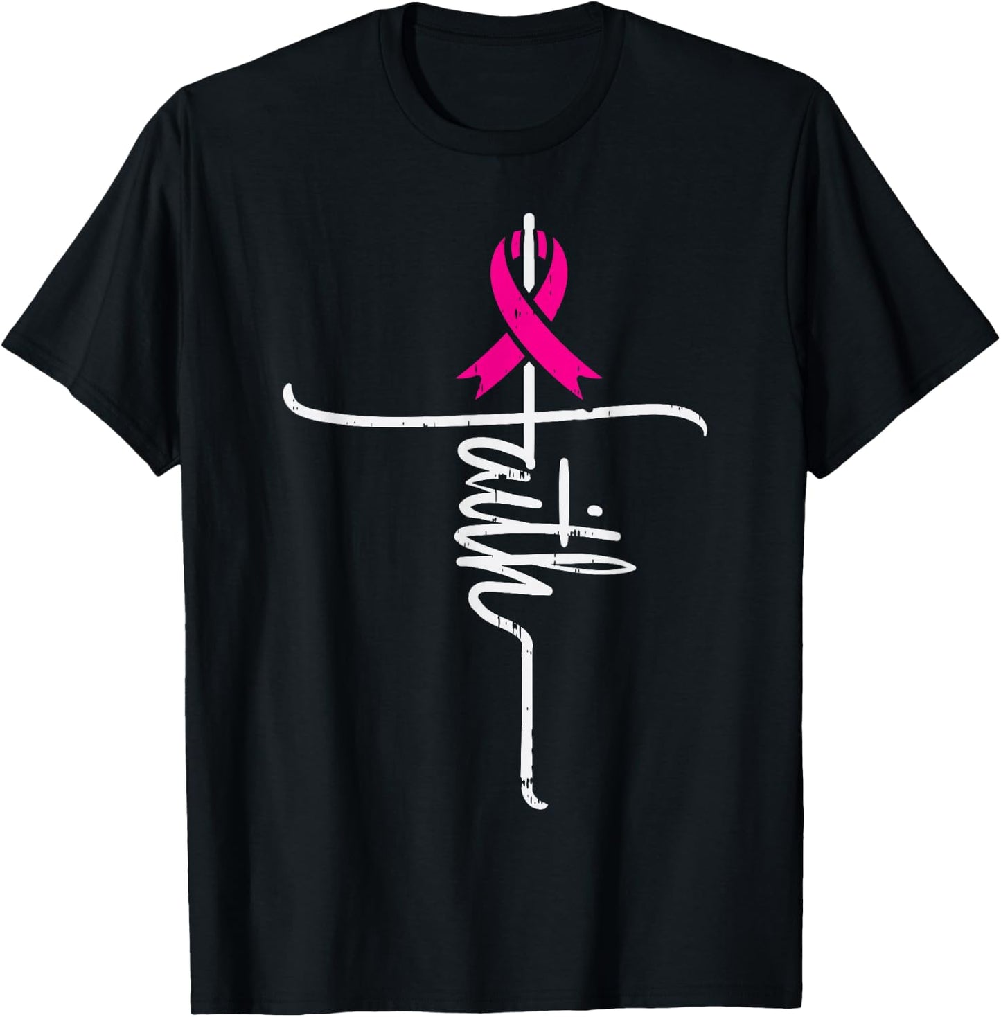 Faith Pink Ribbon Breast Cancer Awareness Fight Support Gift T-Shirt - T-Shirt | Black