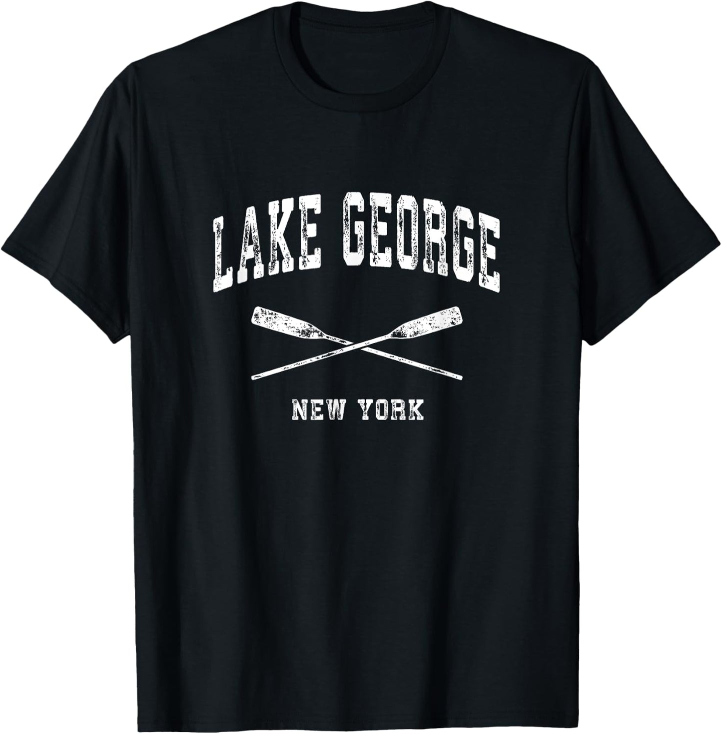 Lake George New York Vintage Nautical Crossed Oars T-Shirt - T-Shirt | Black
