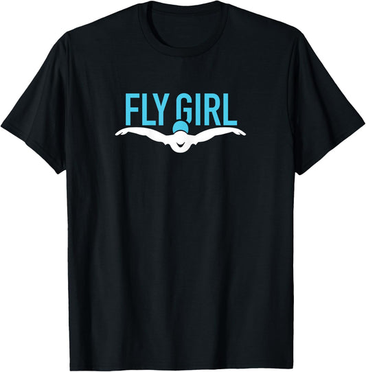 Fly Girl Swim Butterfly Funny Swimmer Team Swimming Sport T-Shirt - T-Shirt | Black