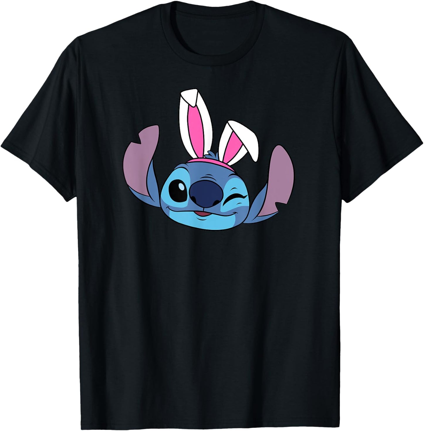 Amazon Essentials Disney Stitch Winking Spring Easter Bunny Ears T-Shirt - T-Shirt | Black
