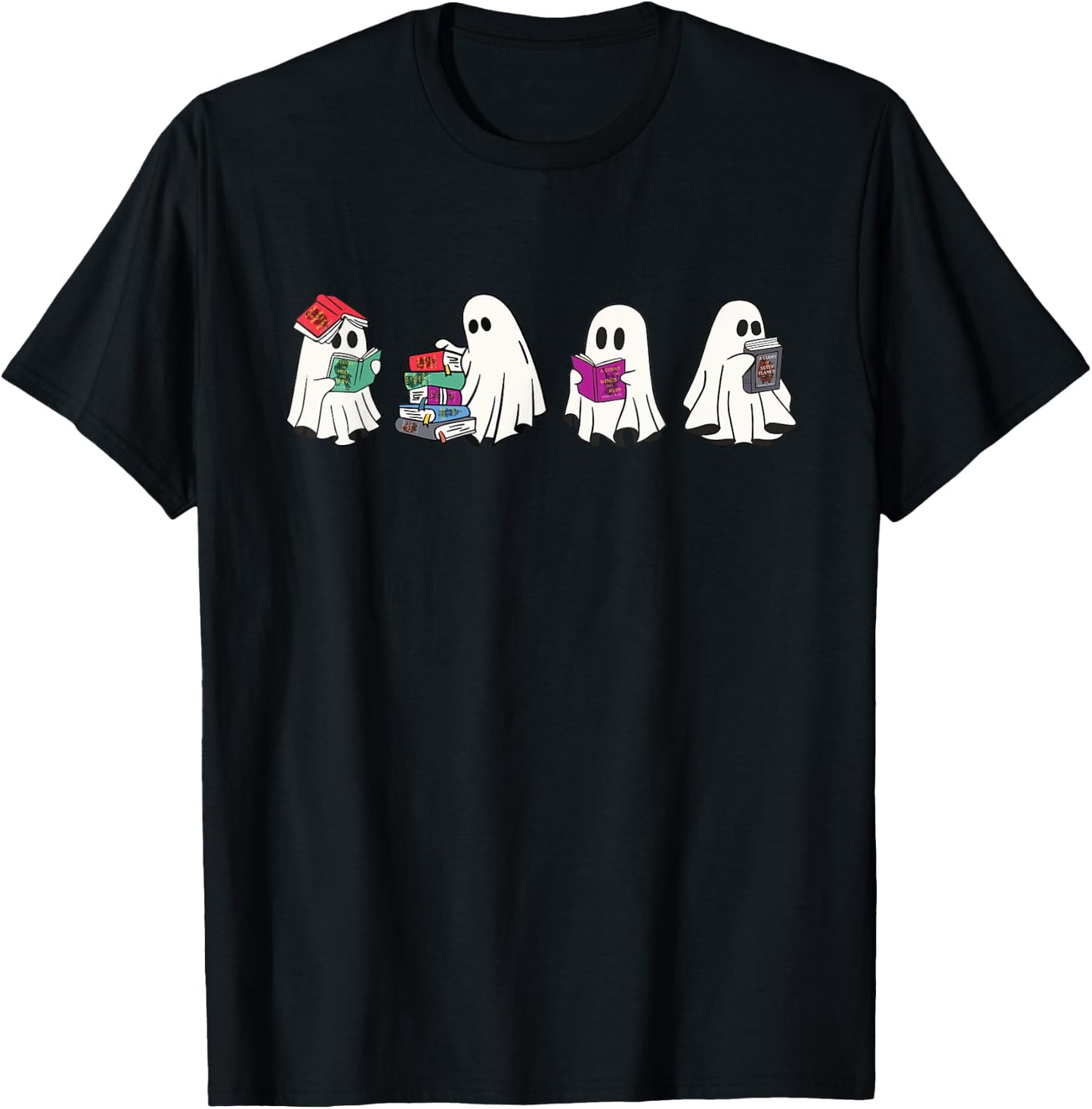 Cute Ghosts Reading Books Lover Spooky Season Halloween T-Shirt - T-Shirt | Black