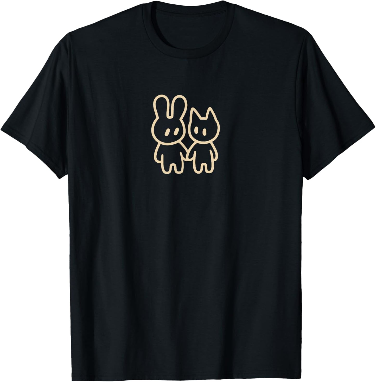 Cute Kawaii Y2K Coquette Bunny with Cat T-Shirt - T-Shirt | Black