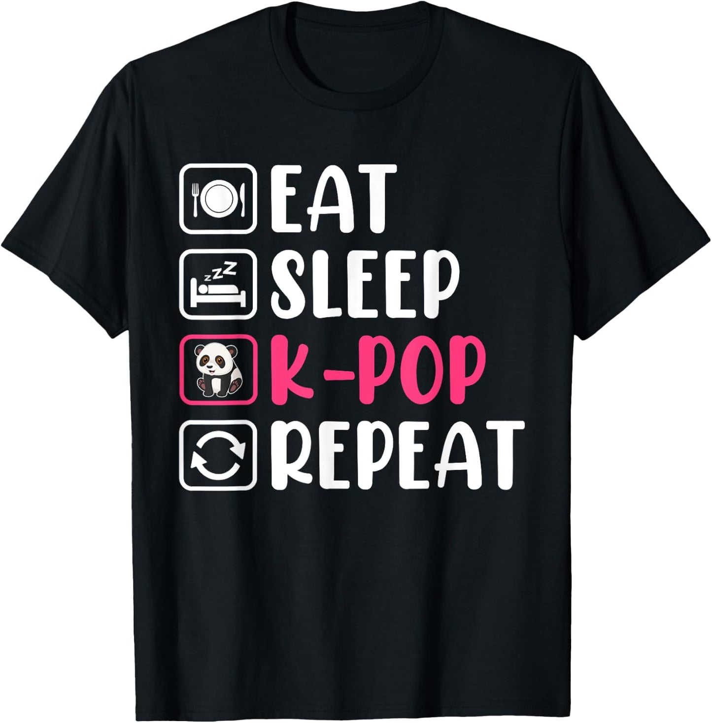 Eat Sleep K-pop Repeat Panda T-Shirt - T-Shirt | Black