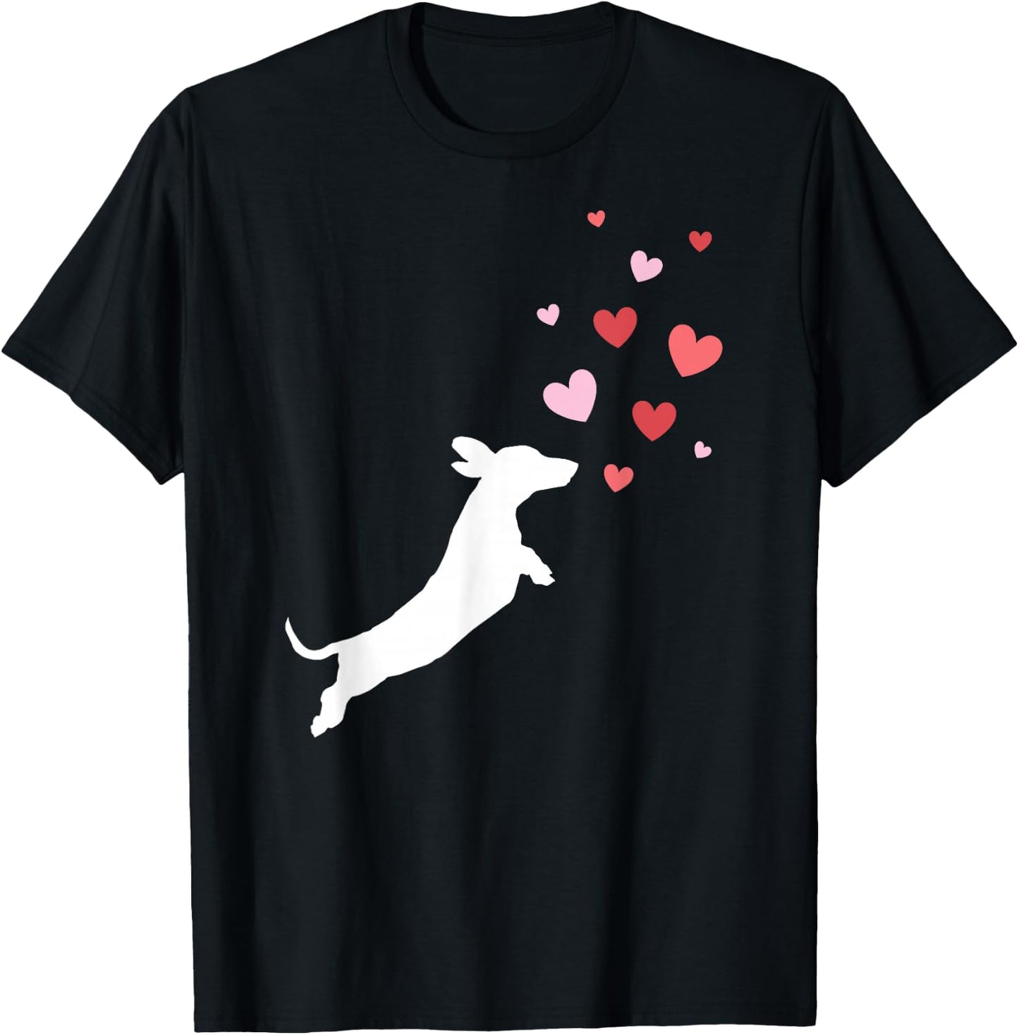 Valentine's Day - Dachshund Chasing Hearts T-Shirt - T-Shirt | Black