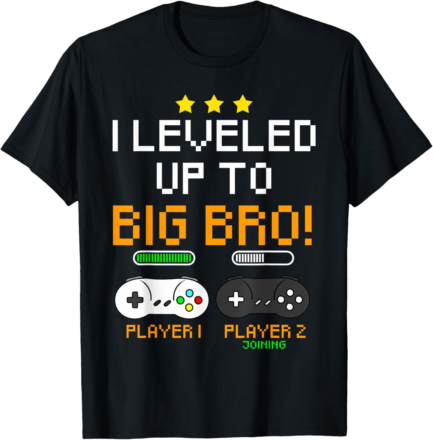Big Bro Announcement Level Up Player 1 Player 2 Sibling Gift T-Shirt - T-Shirt | Black