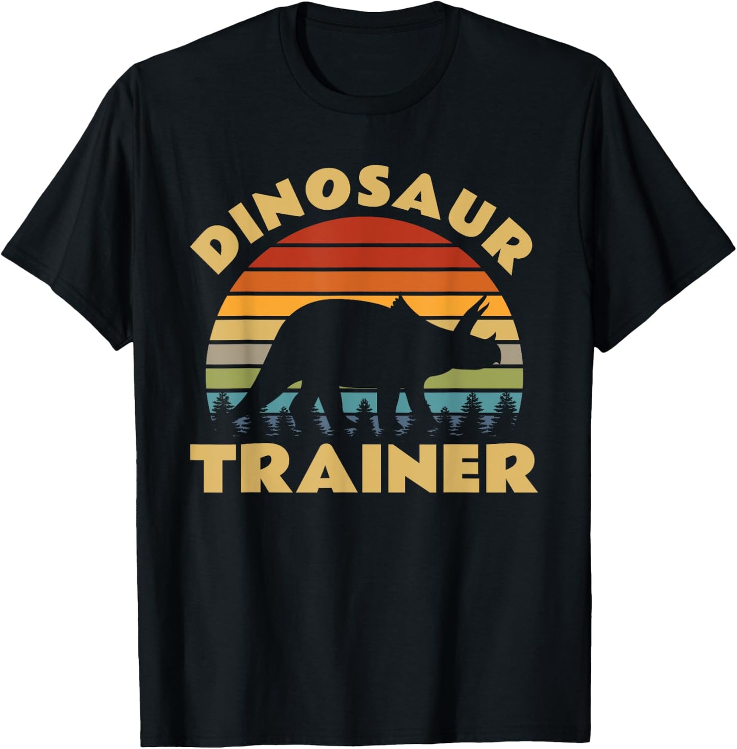 Dinosaur Trainer Halloween Costume Retro Sunset Dino Outline T-Shirt - T-Shirt | Black