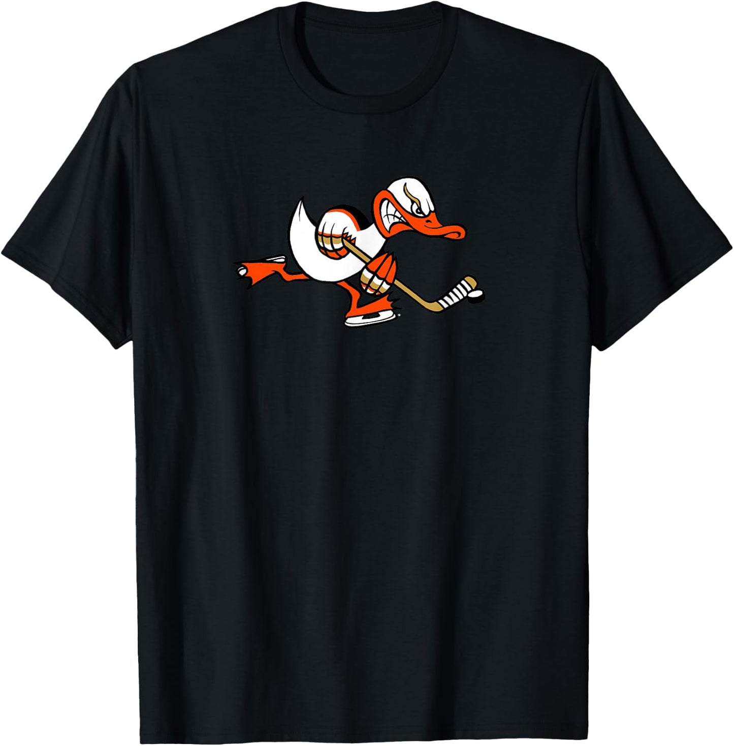 Cute Graphic Cartoon Duck Mascot Playing Ice Hockey T-Shirt - T-Shirt | Black