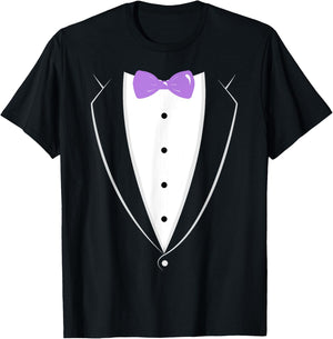 Black and White Tuxedo with Lavender Bow tie Novelty T Shirt T-Shirt - T-Shirt | Black