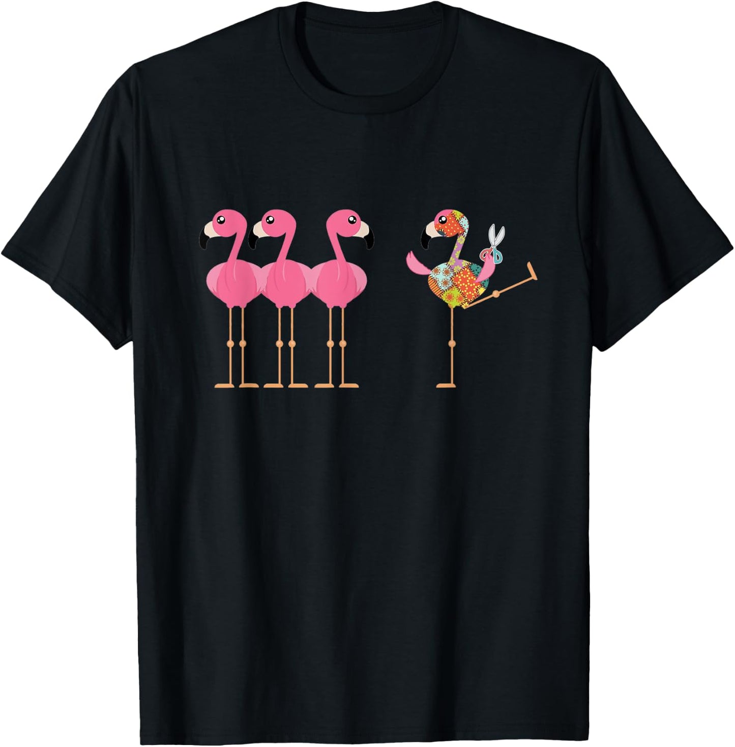 Quilting Flamingo Loves Sewing Machine T-Shirt - T-Shirt | Black