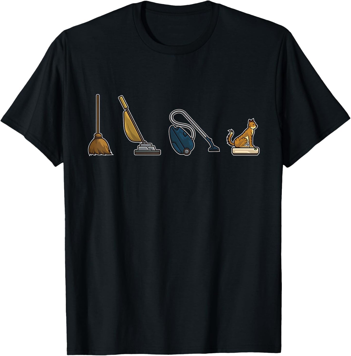 Evolution of Vacuum Cleaners Funny Cat Robot Vacuum Cleaner Women Girls Kids T-Shirt - T-Shirt | Black