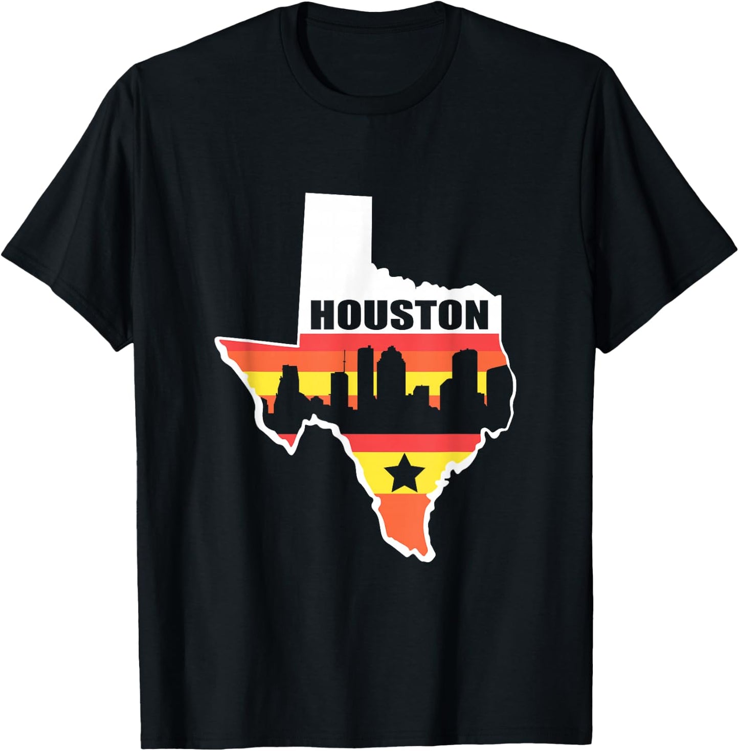 Houston Texas Vintage State Flag Houston Skyline T-Shirt - T-Shirt | Black