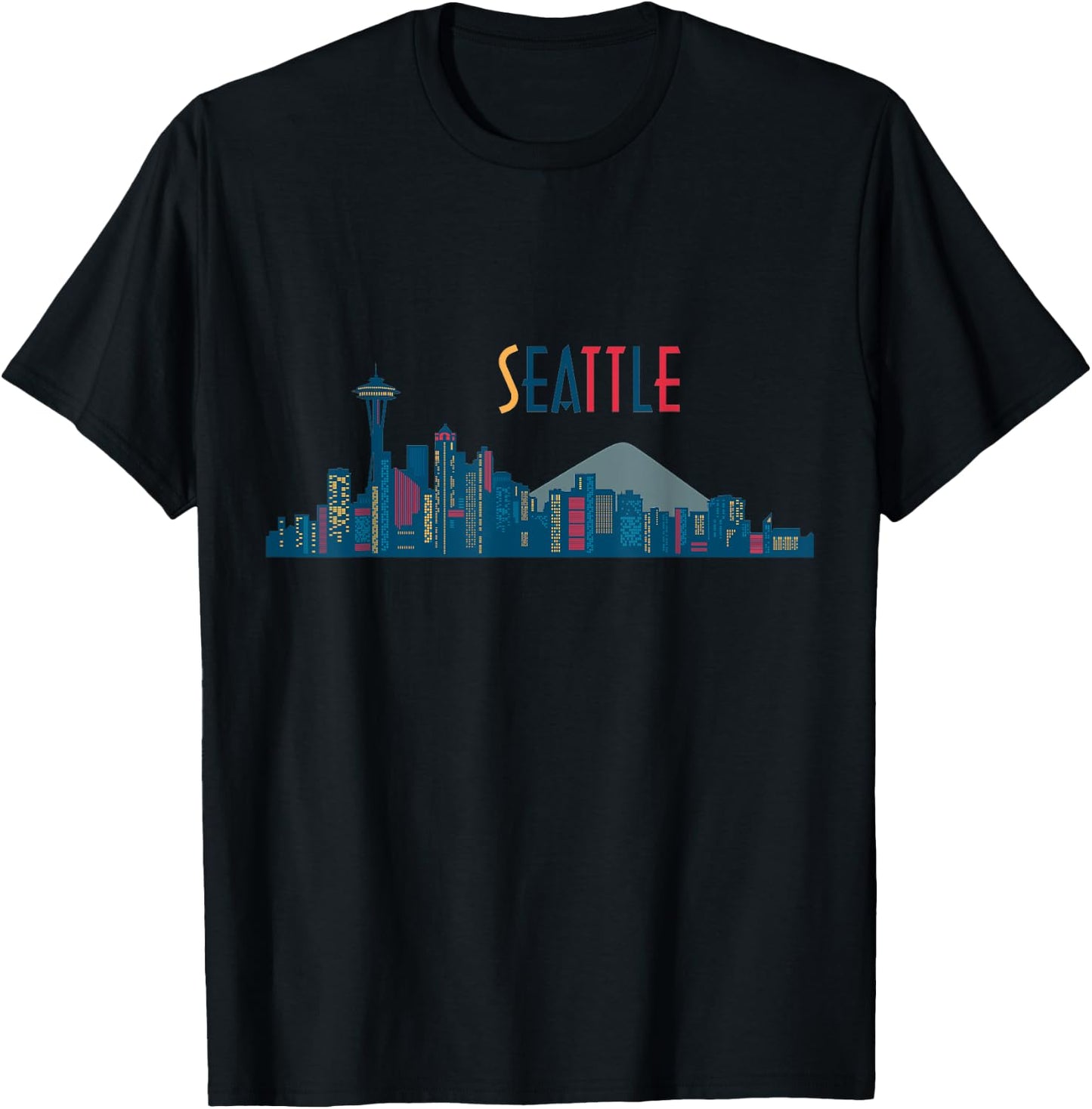 Seattle Skyline Vintage Seattle Washington T-Shirt - T-Shirt | Black