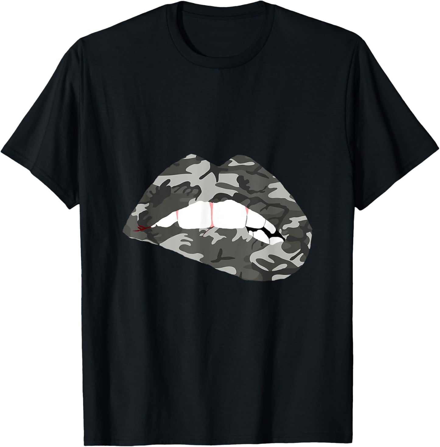 Camo Lips Mouth Camouflage Military Soldier Kissing T-Shirt - T-Shirt | Black