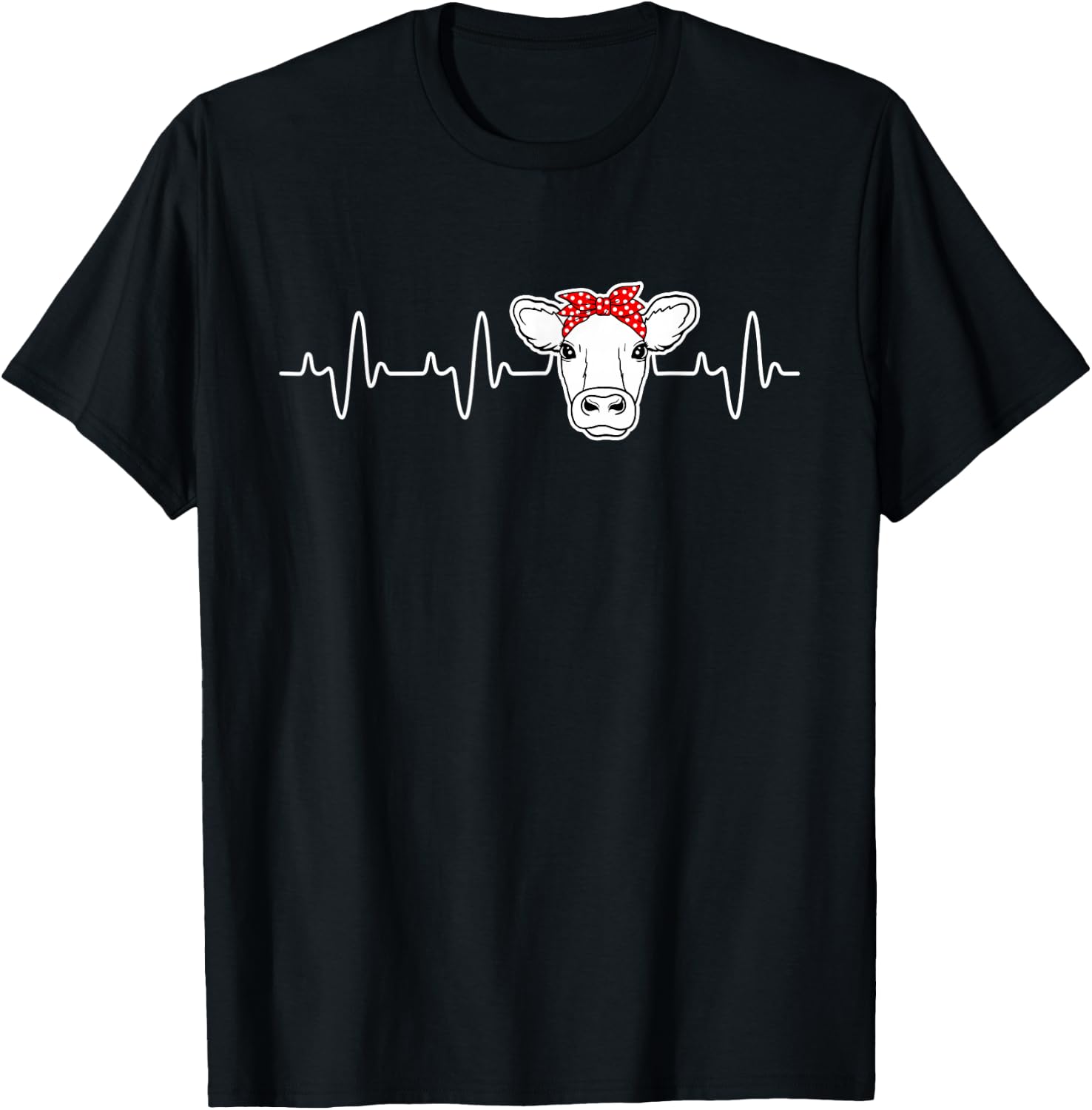Cattle Cow Heart Valve EKG Heartbeat, Cute Cow Lover funny T-Shirt - T-Shirt | Black