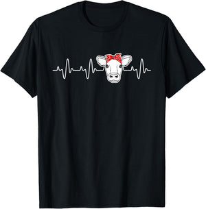 Cattle Cow Heart Valve EKG Heartbeat, Cute Cow Lover funny T-Shirt - T-Shirt | Black