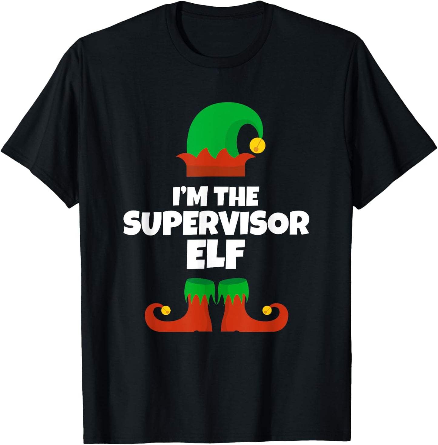 I'm The Supervisor Elf Family Pajama Christmas Funny T-Shirt - T-Shirt | Black