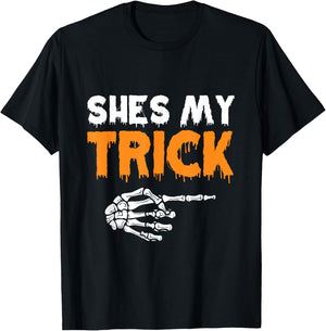 Funny She's My Trick He's My Treat Halloween Costume Hers T-Shirt - T-Shirt | Black