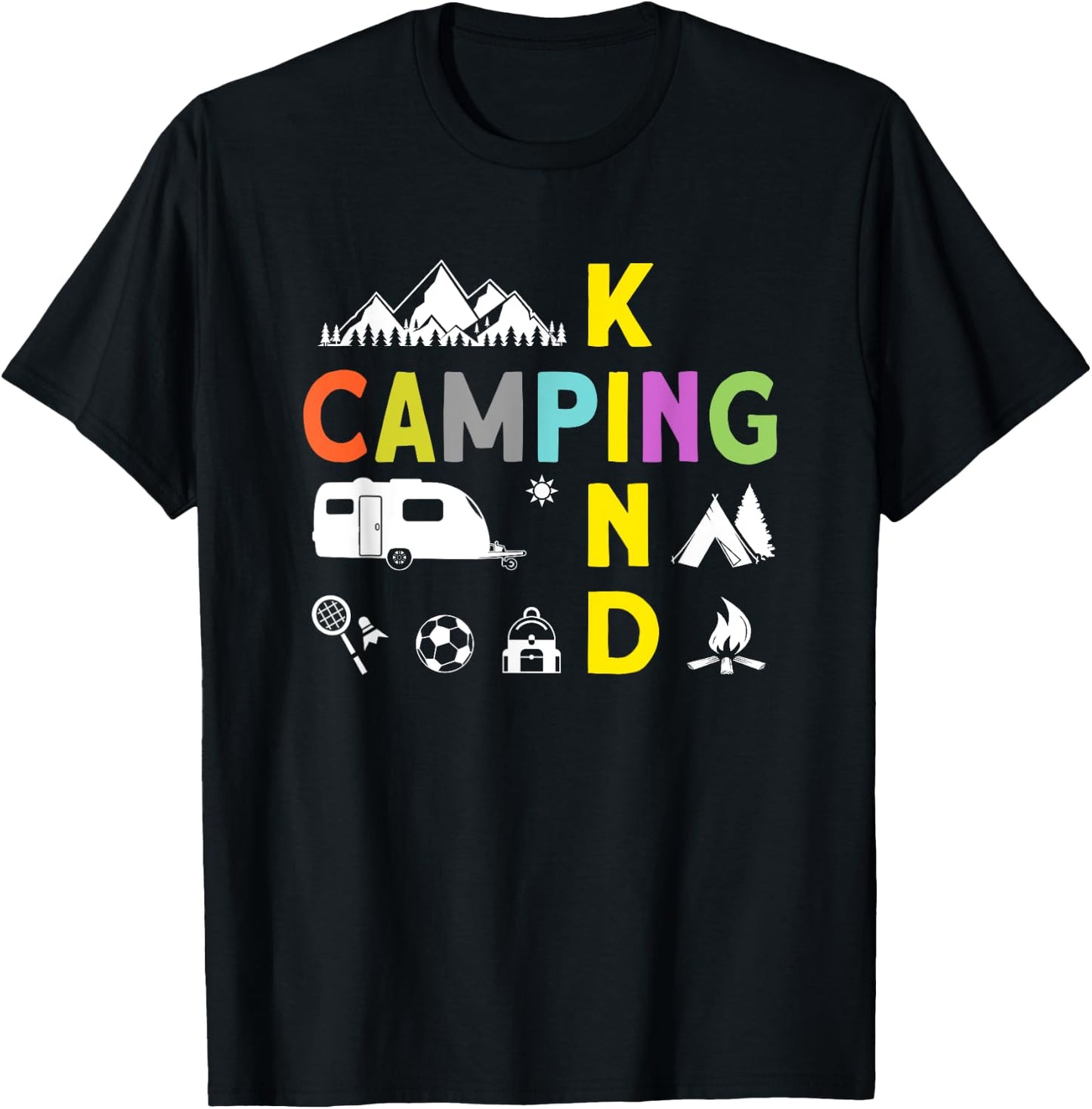Camping Kinder Zubehör Wohnwagen Junge Mädchen Camping Kind Schwarz Klein -Kinder Camping-themed Kinder mit kurzen Ärmeln Kurzarm Camping T-Shirt - T-Shirt | Black
