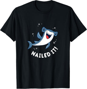 Hammerhead Shark Nailed It | Funny Shark Pun T-Shirt - T-Shirt | Black