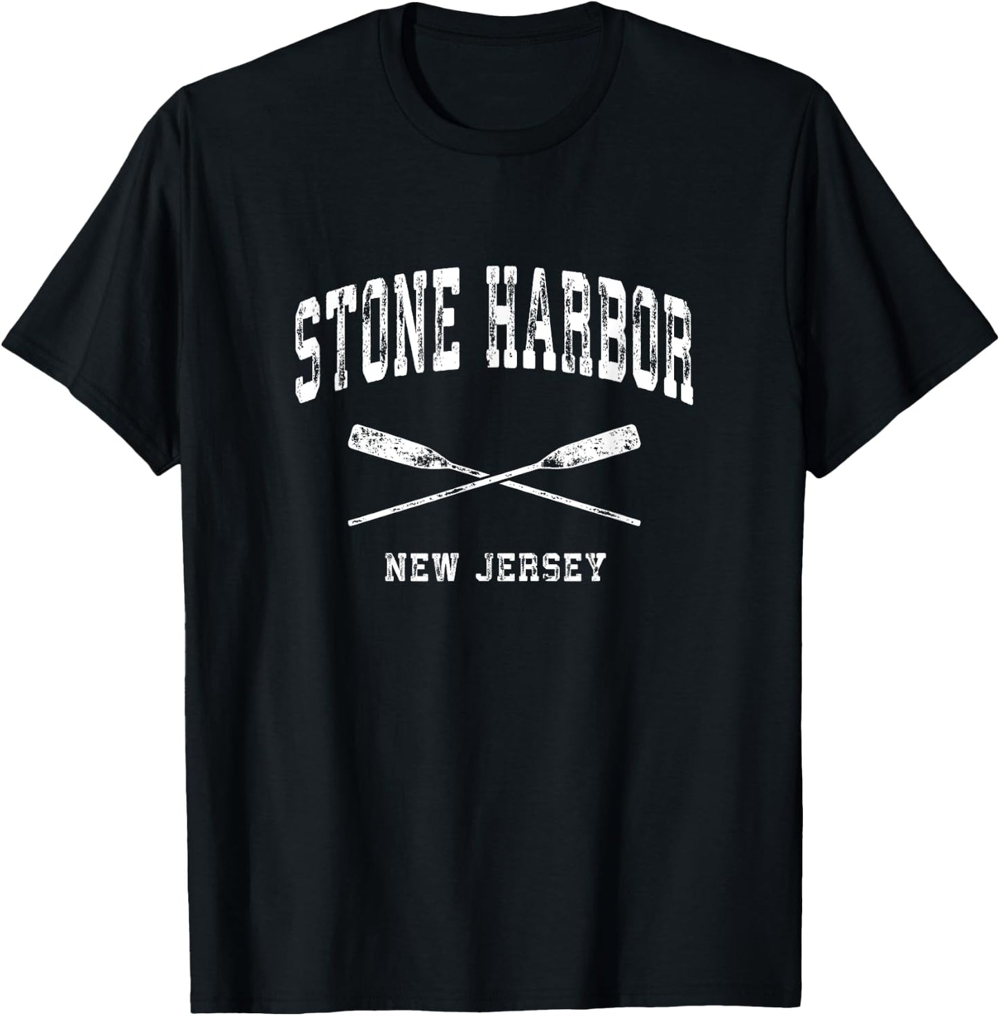 Stone Harbor New Jersey Vintage Nautical Crossed Oars T-Shirt - T-Shirt | Black