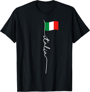Italy Signature Flag Pole - Elegant Patriotic Italian Flag T-Shirt - T-Shirt | Black