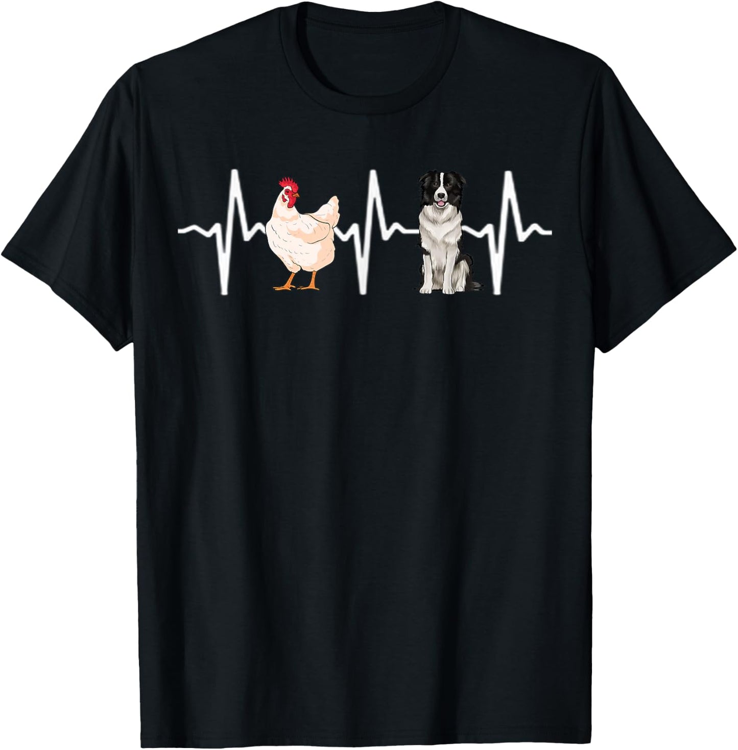Hen Chicken Border Collie Heartbeat Dog Lover T-Shirt - T-Shirt | Black