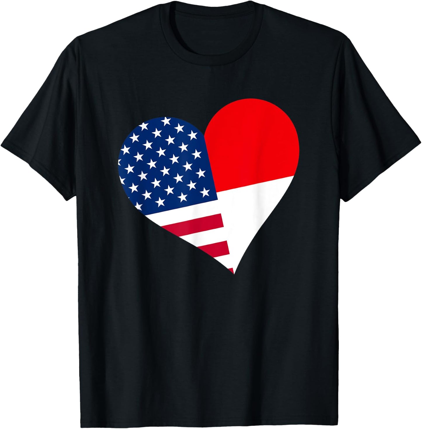 Indonesia USA Heart Shirt Indonesian American Flag T-Shirt - T-Shirt | Black