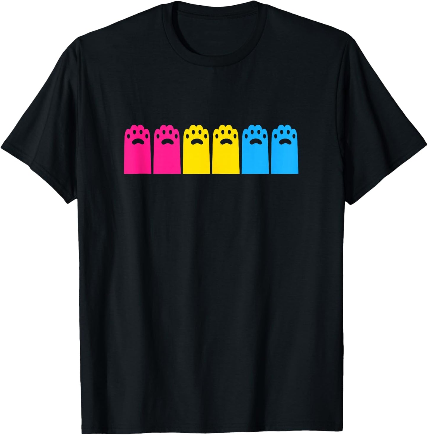 Pansexual Pride Cat Paws LGBTQ Pan Flag Colors Minimalist T-Shirt - T-Shirt | Black