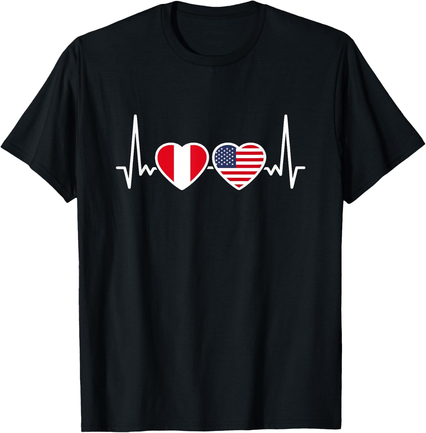 Peru USA Heartbeat Flag American Peruvian T-Shirt - T-Shirt | Black