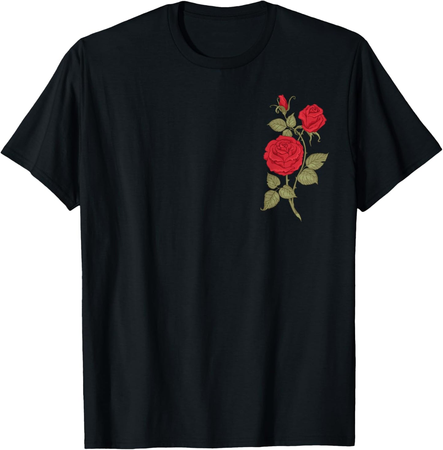 Single Red Rose Pocket Flower Romantic Love Pocket T-Shirt - T-Shirt | Black