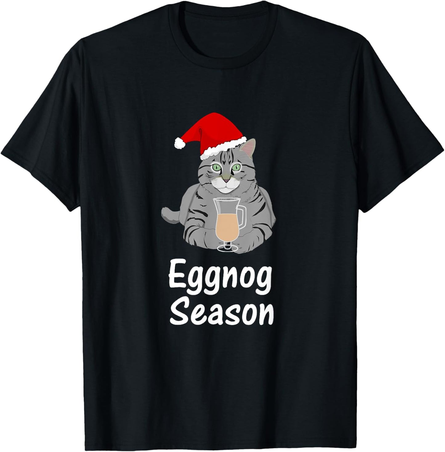 Eggnog Time, Fun Cat Christmas Gift T Shirt, Dk T-Shirt - T-Shirt | Black