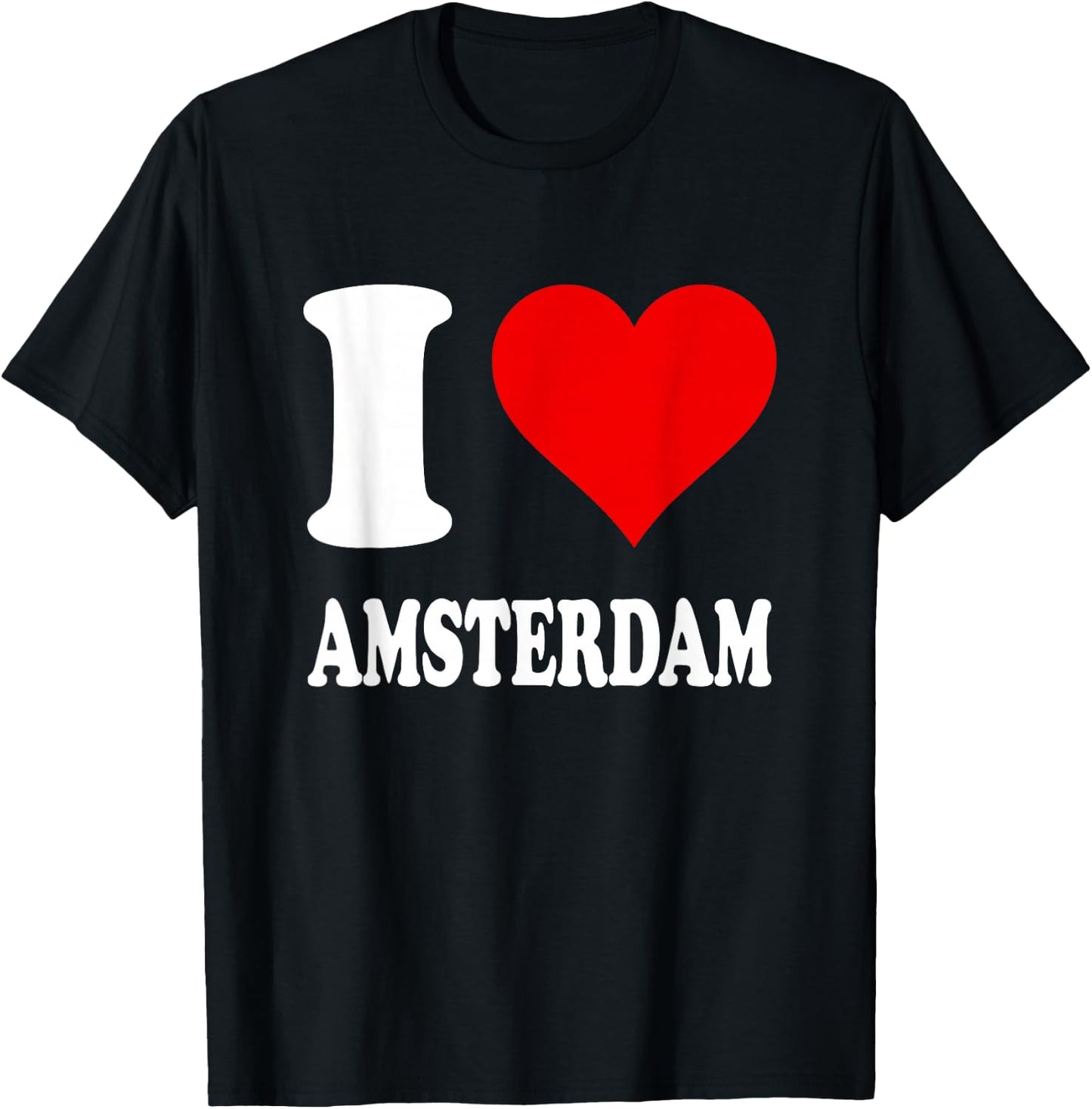 Red Heart Motif I Love Amsterdam T-Shirt - T-Shirt | Black