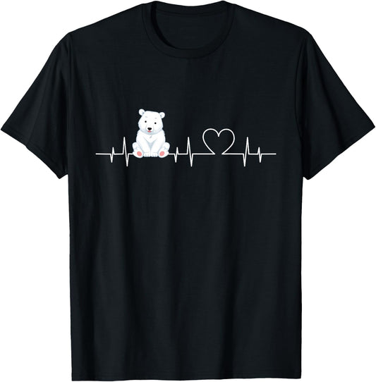 ECG-Heartbeat Eisbär - Funny Polar Bear , black, s T-Shirt - T-Shirt | Black