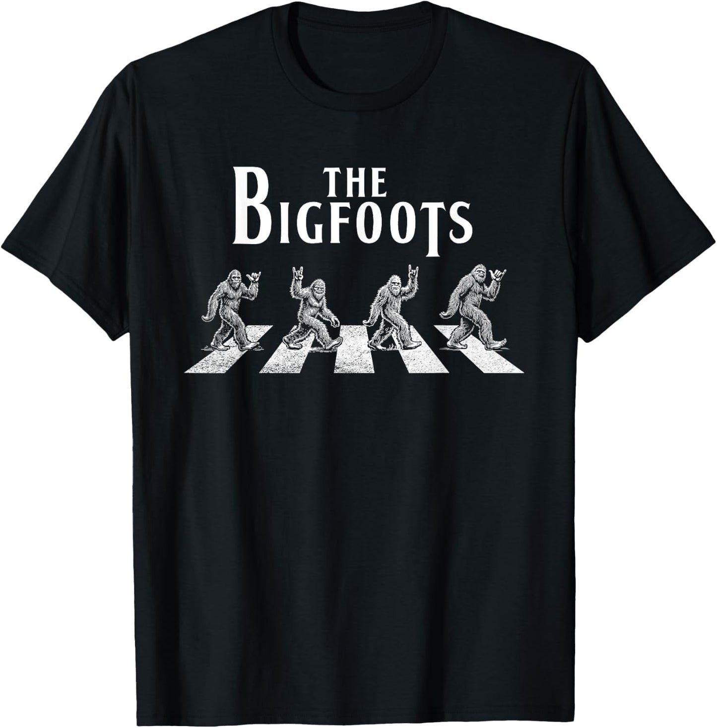 The Bigfoots, Funny Bigfoot Sasquatch Crossing Road Parody T-Shirt - T-Shirt | Black
