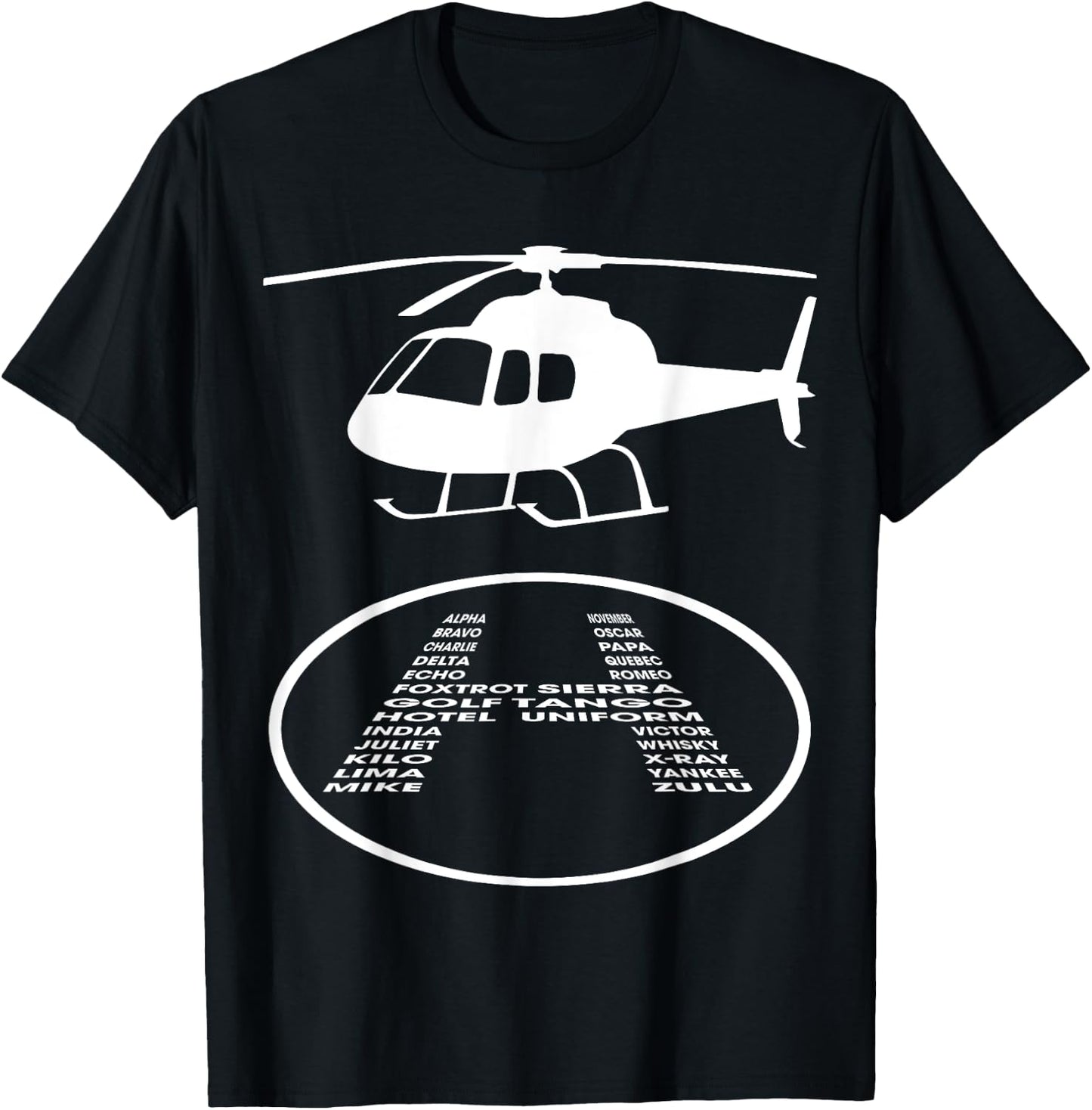 Funny Helicopter Phonetic Alphabet Pilot Aviation Pun Outfit T-Shirt - T-Shirt | Black